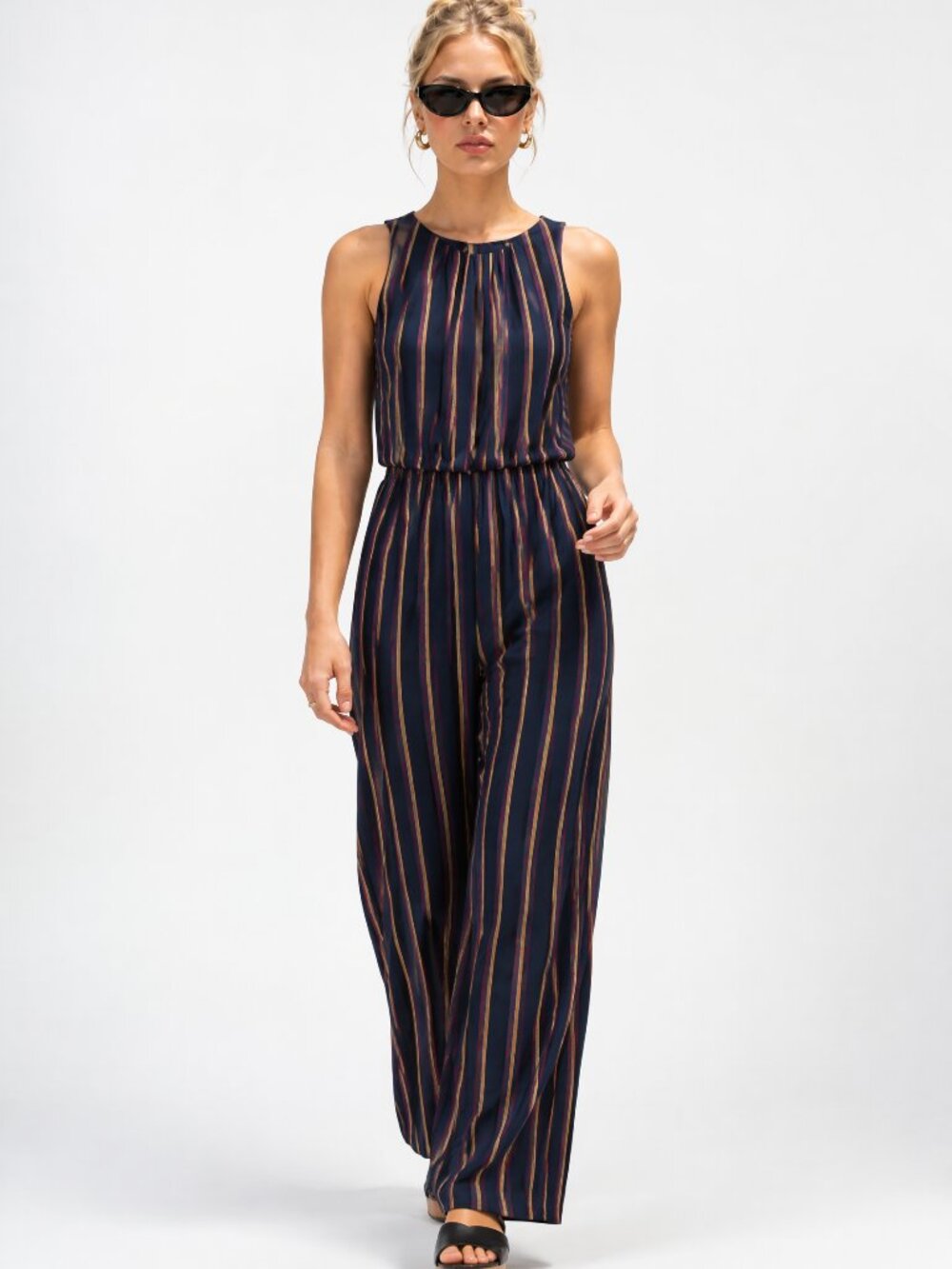 Navy Plenty by Tracy Reese Anthropologie Sleeveless wide leg Jumpsuit Boho M